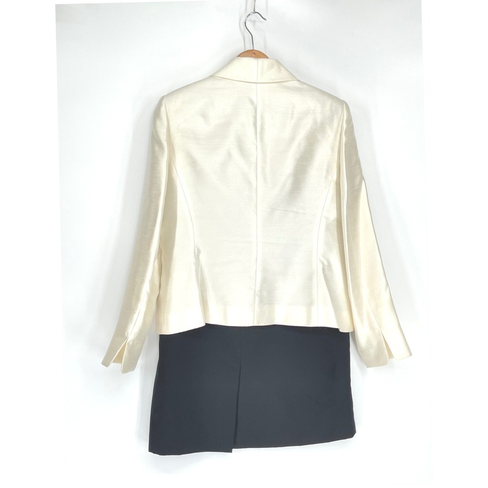 Le Suit Womens Skirt Suit 10 Blazer Set Cream Black Satin Professional Formal - Picture 4 of 16